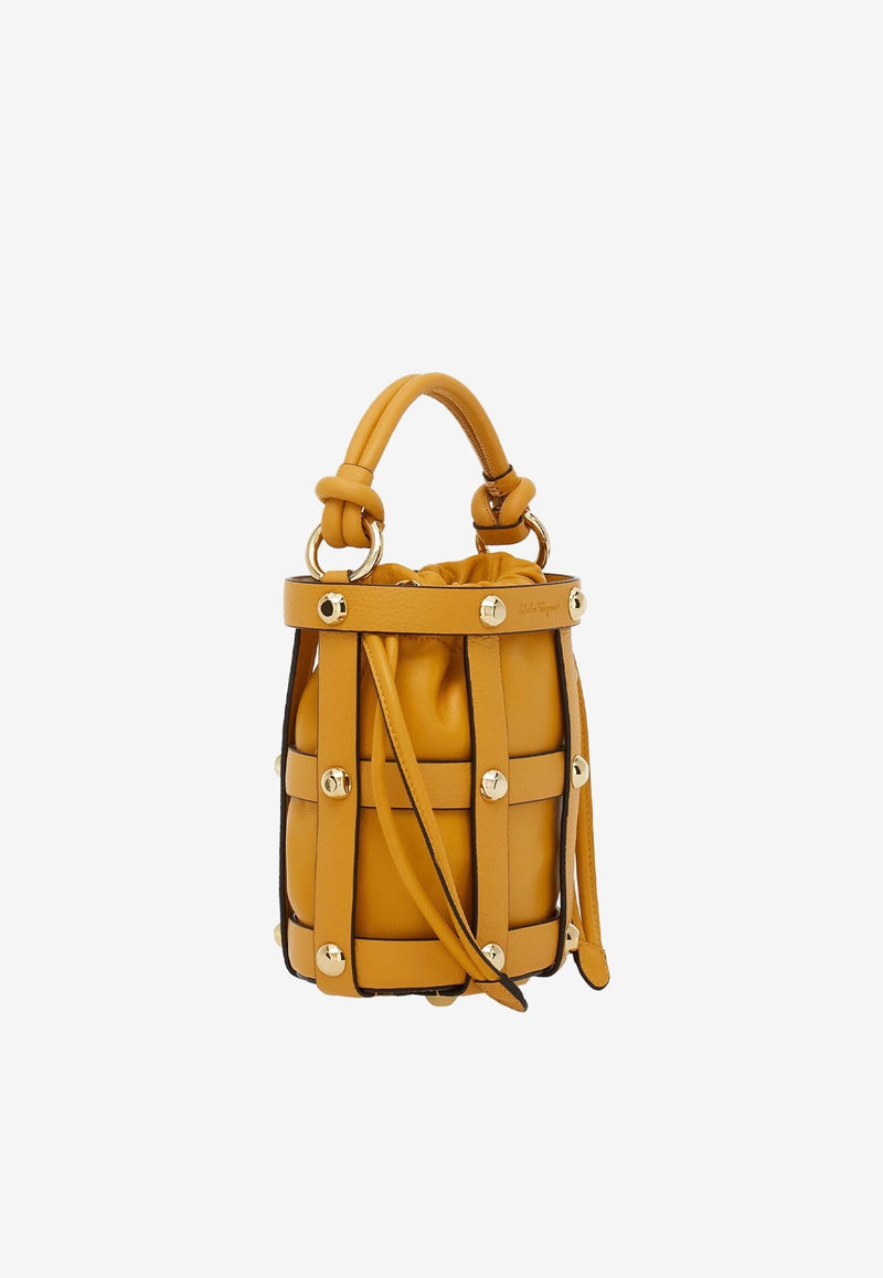 Small Cage Bucket Bag in Calf Leather