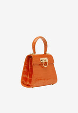 Small Gancini Top Handle Bag in Croc-Embossed Leather