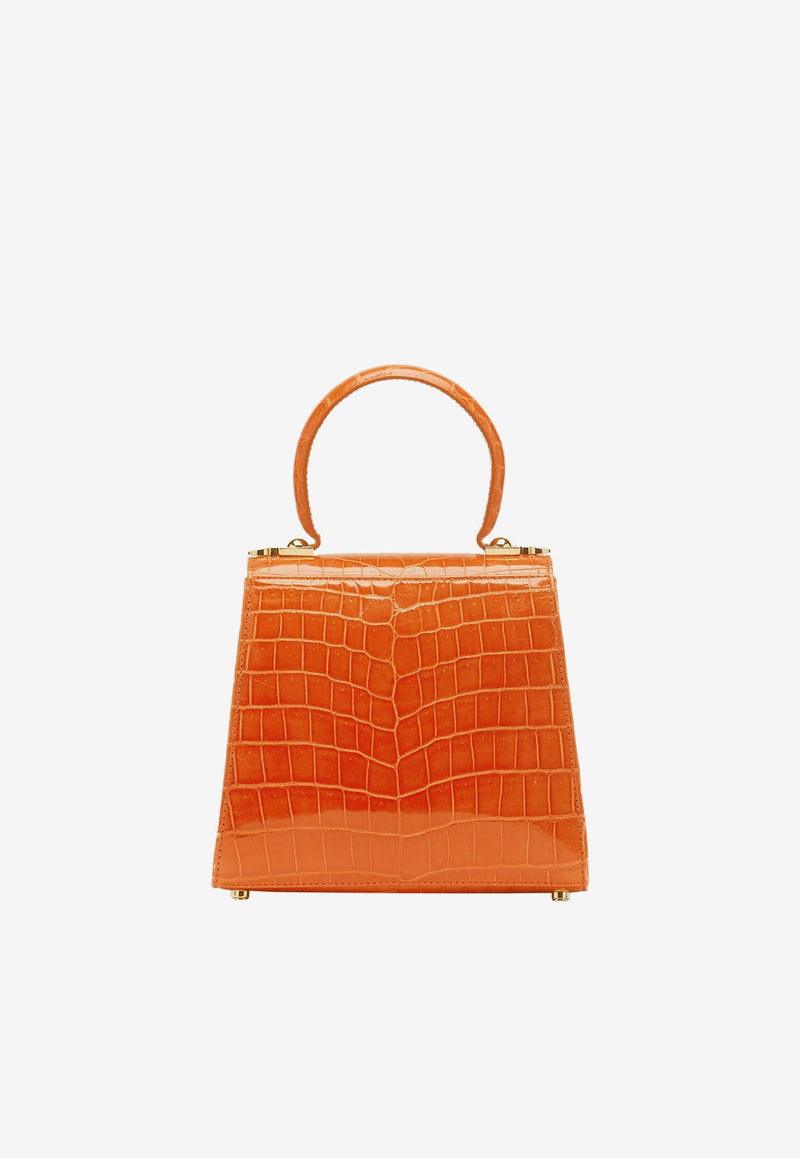 Small Gancini Top Handle Bag in Croc-Embossed Leather