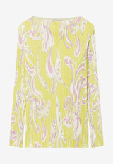 Farfelle Print Long-Sleeved Plissé Top