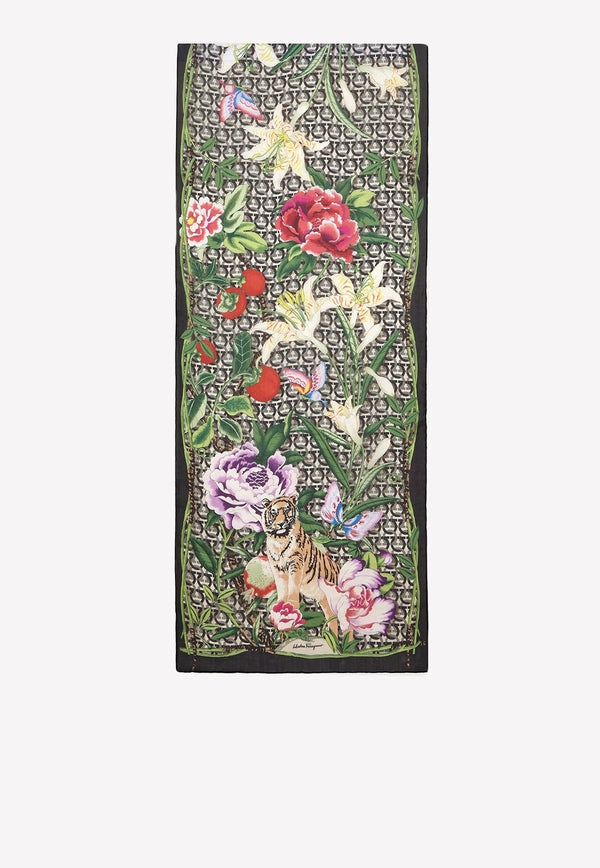 Ramage Floral Print Silk Scarf