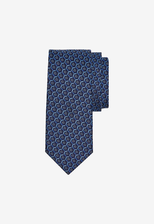 Hexagon Gancini Jacquard Silk Tie