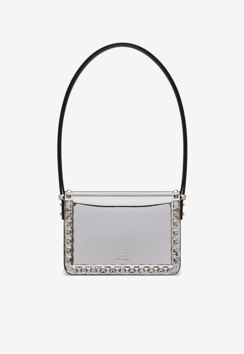 Small Rockstud23 Shoulder Bag in Mirror-Effect Leather