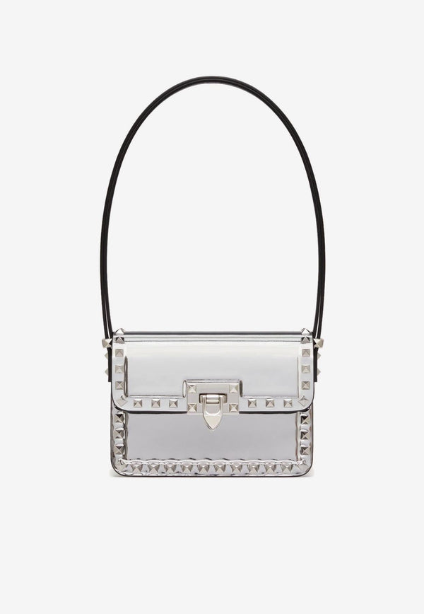 Small Rockstud23 Shoulder Bag in Mirror-Effect Leather
