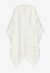 Flower Jacquard Poncho in Wool Blend