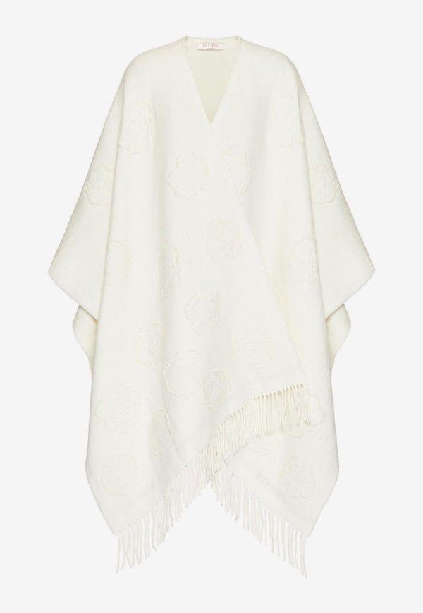 Flower Jacquard Poncho in Wool Blend