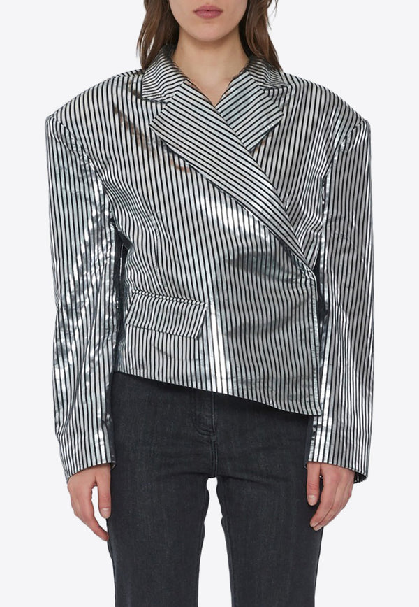 Striped Asymmetric Leather Blazer