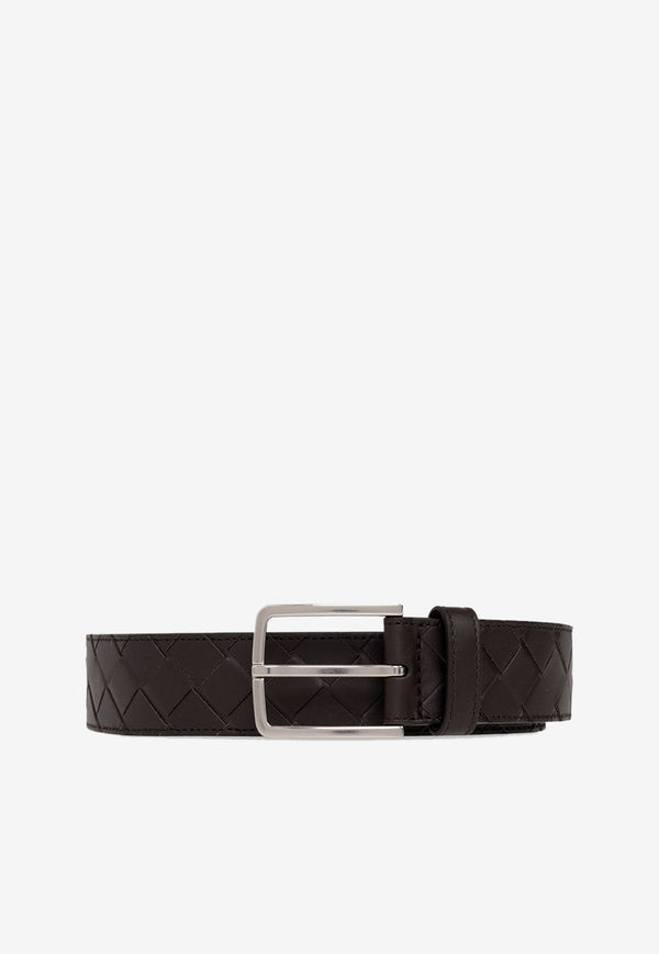 Rectangle Buckle Belt in Intrecciato Leather