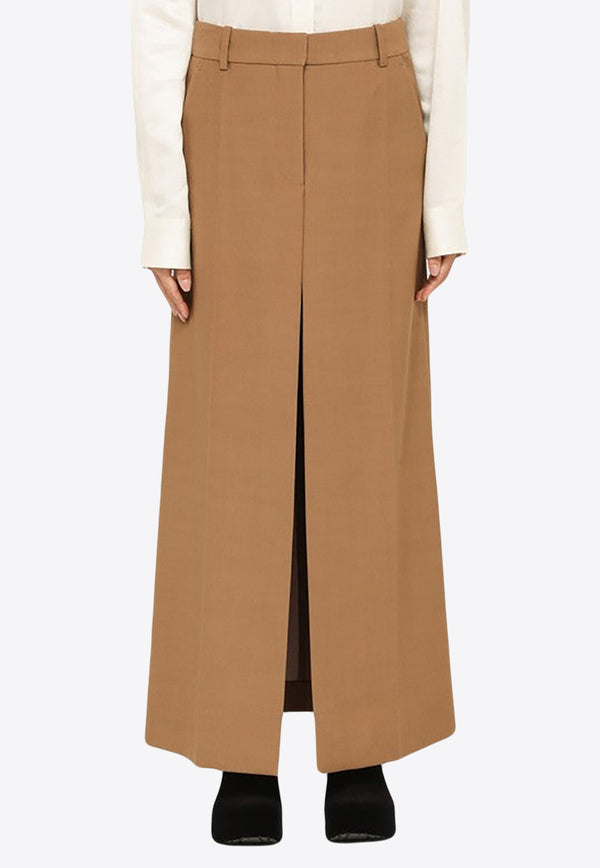 Front Slit Wool Maxi Skirt