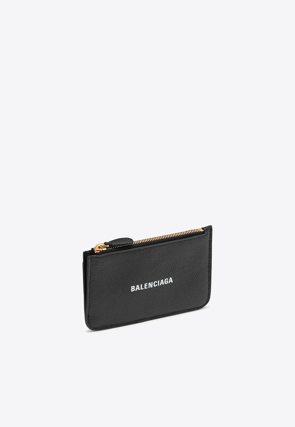 Logo Print Zipped Cardholder in Grained Leather