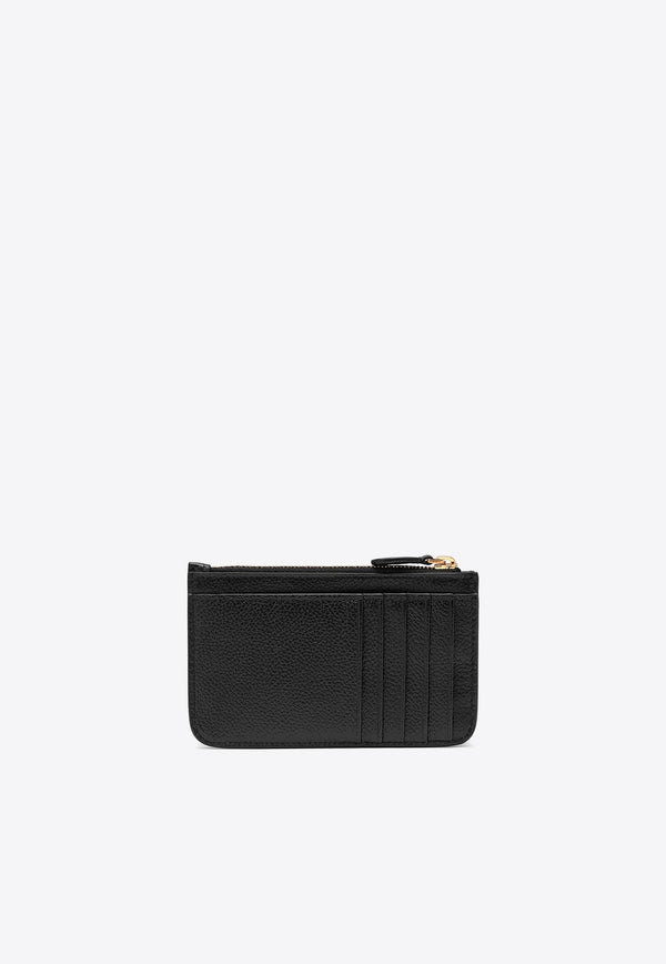 Logo Print Zipped Cardholder in Grained Leather
