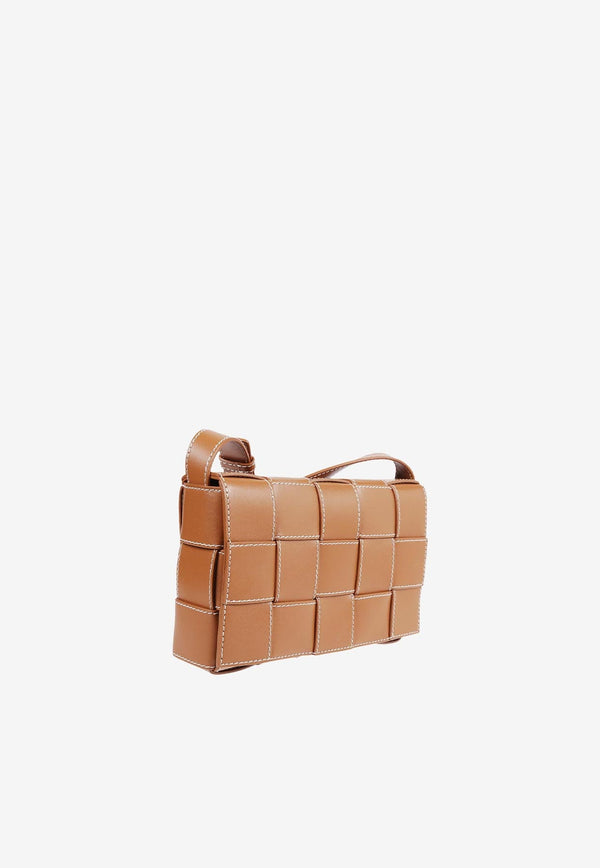 Medium Cassette Shoulder Bag in Intreccio Leather