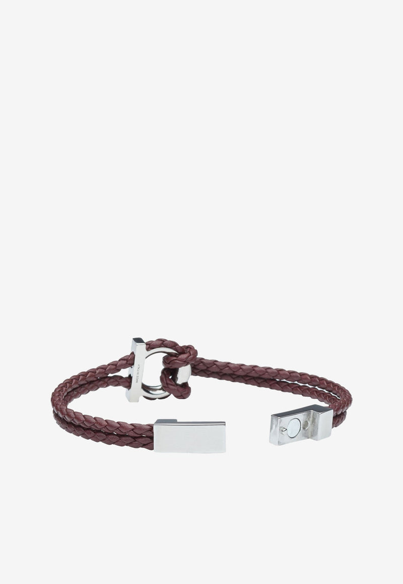 Large Gancini Braided Bracelet in Calf Leather