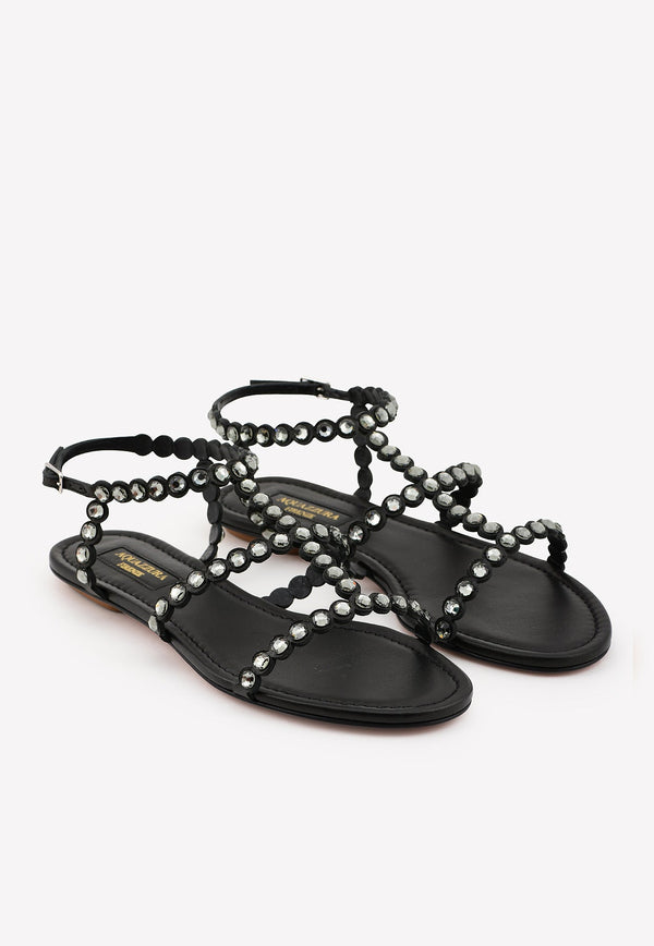Tequila Crystal-Embellished Flat Sandals in Nappa Leather