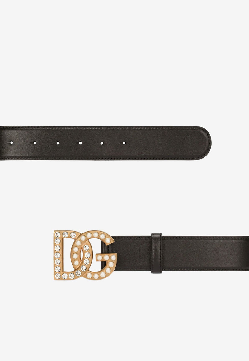 Embellished DG Logo Buckle Belt in Calf Leather