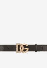 Embellished DG Logo Buckle Belt in Calf Leather