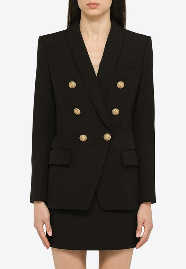 Balmain Black Double-Breasted Jacket In Wool - Black