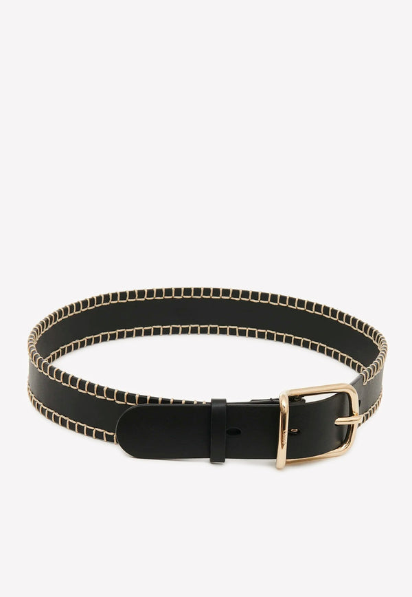 Stitched Louela Belt in Smooth Calf Leather