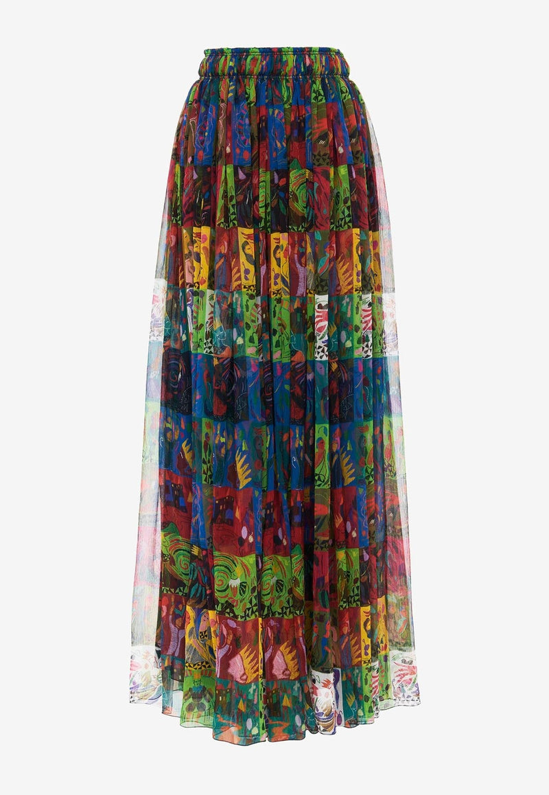 Ruched Printed Maxi Skirt