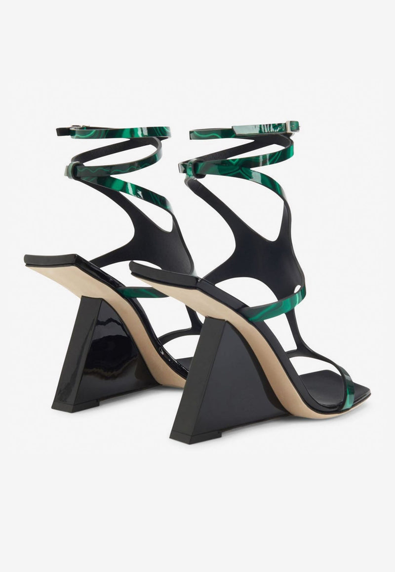 Tutankamon 105 Wraparound Sandals in Malachite Patent Leather