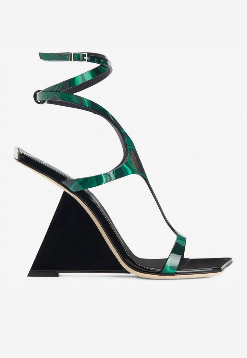 Tutankamon 105 Wraparound Sandals in Malachite Patent Leather