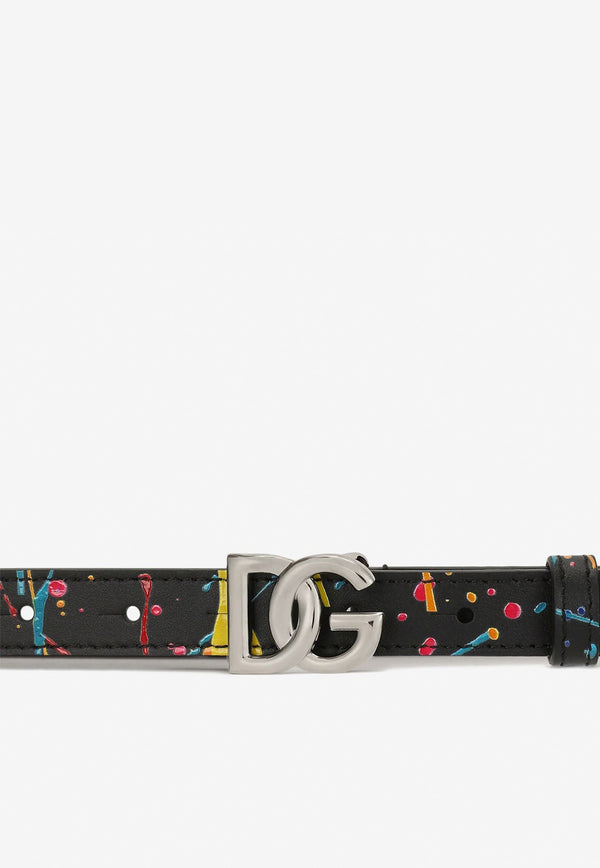 Boys DG Logo Color Splash Print Belt in Calf Leather