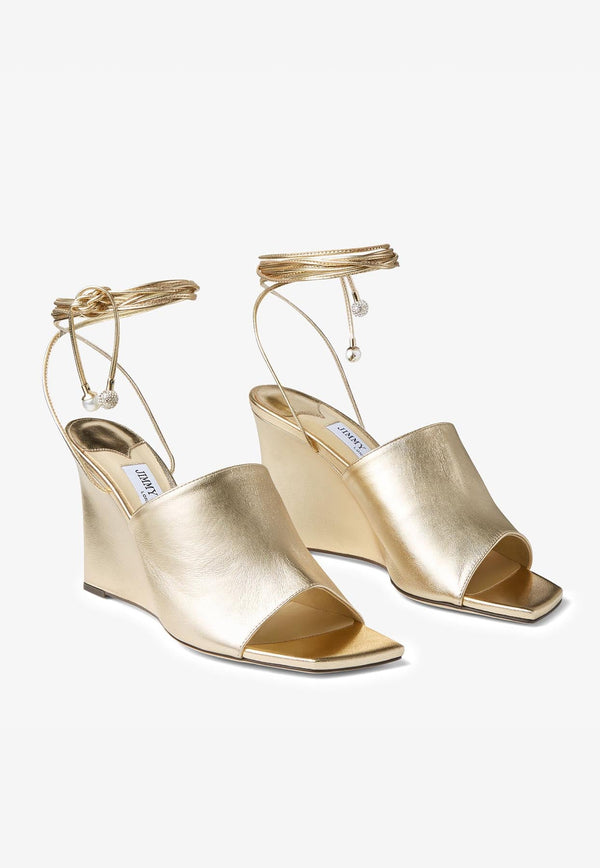Elyna 85 Wedge Sandals in Metallic Nappa Leather