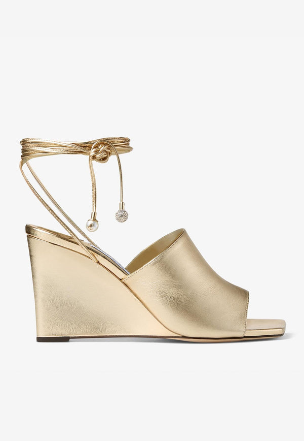 Elyna 85 Wedge Sandals in Metallic Nappa Leather
