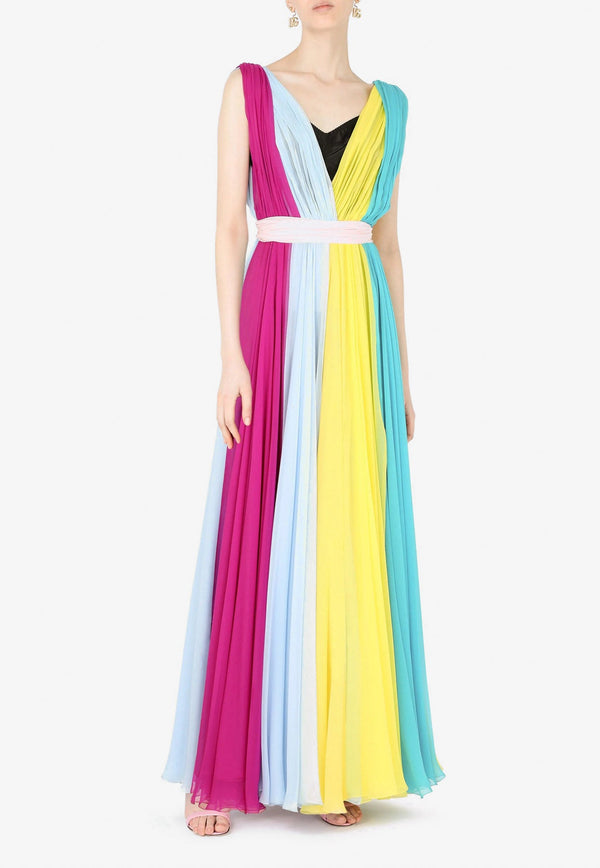 Colorblocked Chiffon Maxi Dress