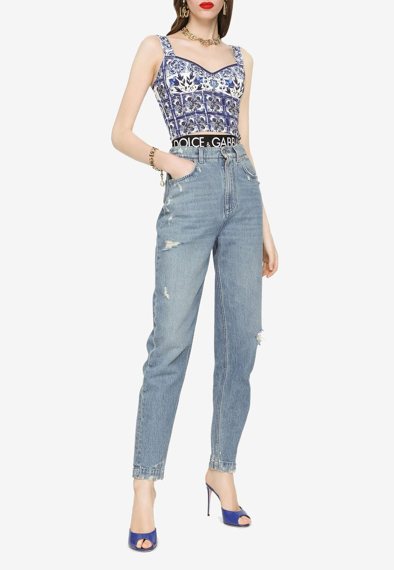 High-Waist Distressed Jeans