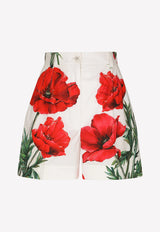 Poppy-Print Poplin Shorts