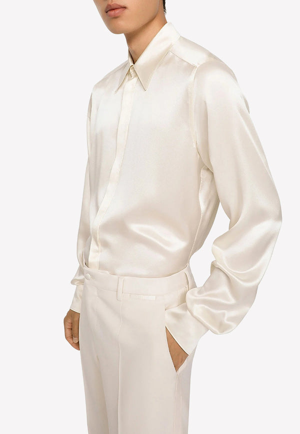 Long-Sleeved Satin Silk Shirt