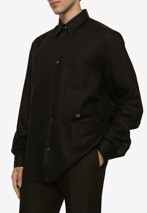 Linen Long-Sleeved Shirt with DG Hardware