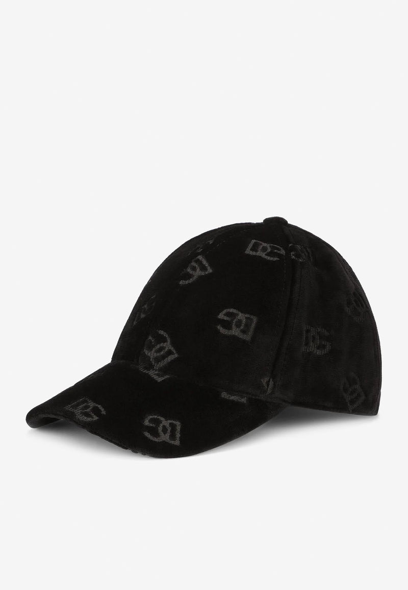 Velvet Baseball Cap with All-Over Jacquard DG Logo