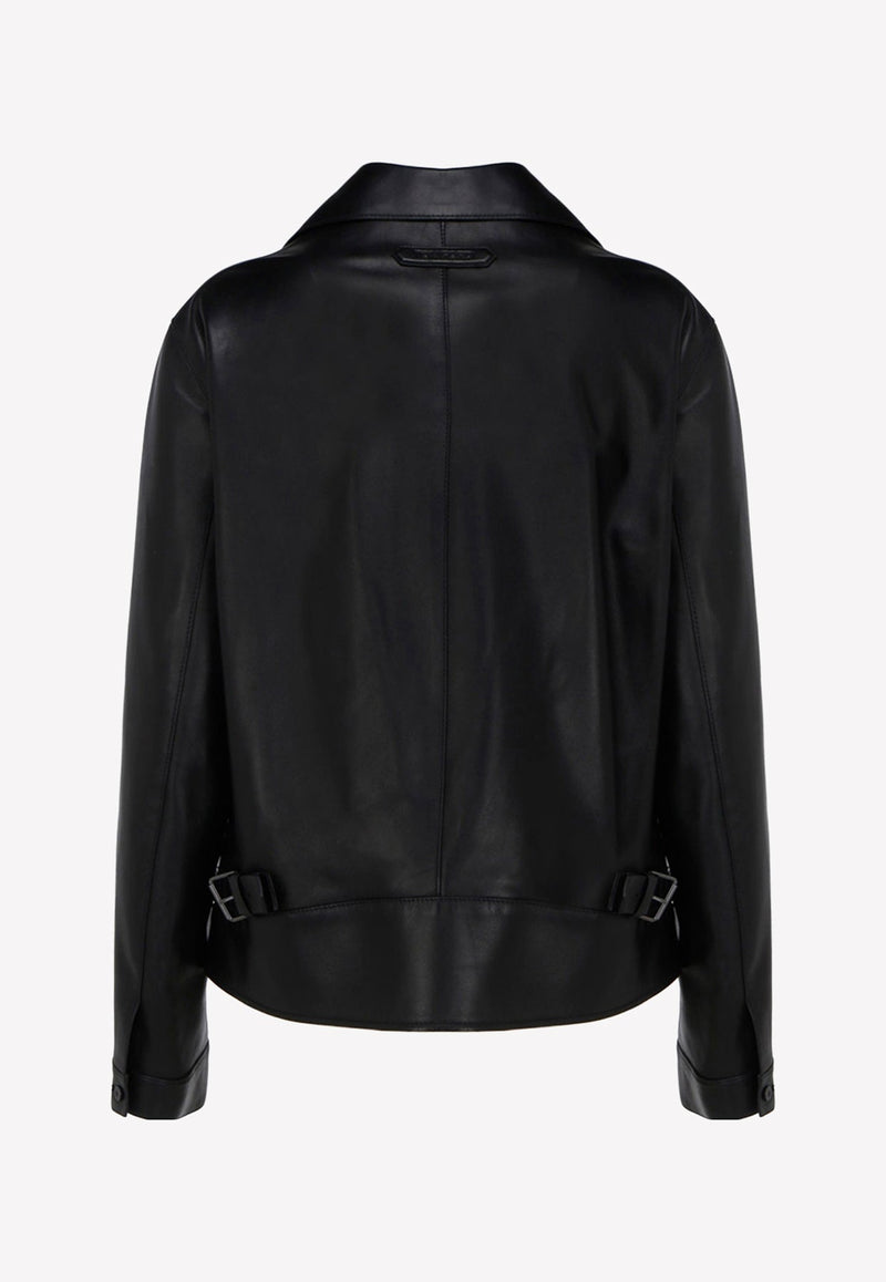 Asymmetric Zip Biker Jacket in Leather