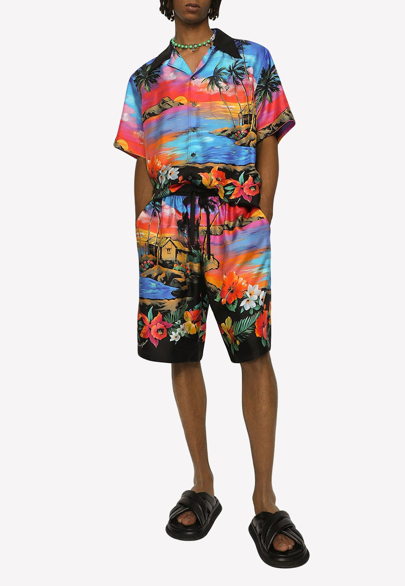 Hawaiian Print Silk Shorts