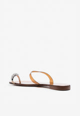 Crystal-Embellished Flat Sandals in Leather