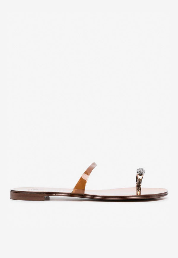 Crystal-Embellished Flat Sandals in Leather