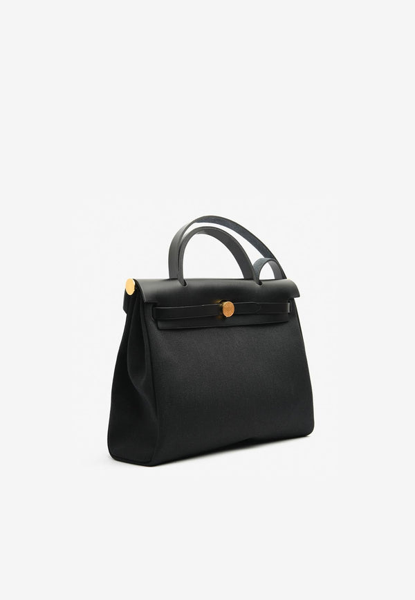 Herbag 31 in Black Toile and Vache Hunter Leather with Gold Hardware