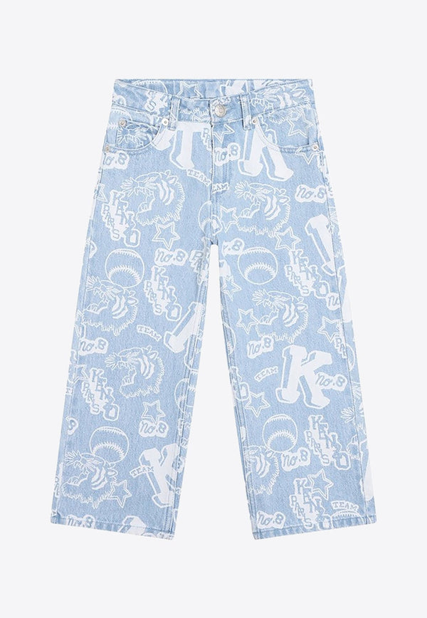 Girls Baseball Graphic Print Jeans