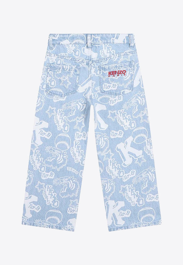 Girls Baseball Graphic Print Jeans