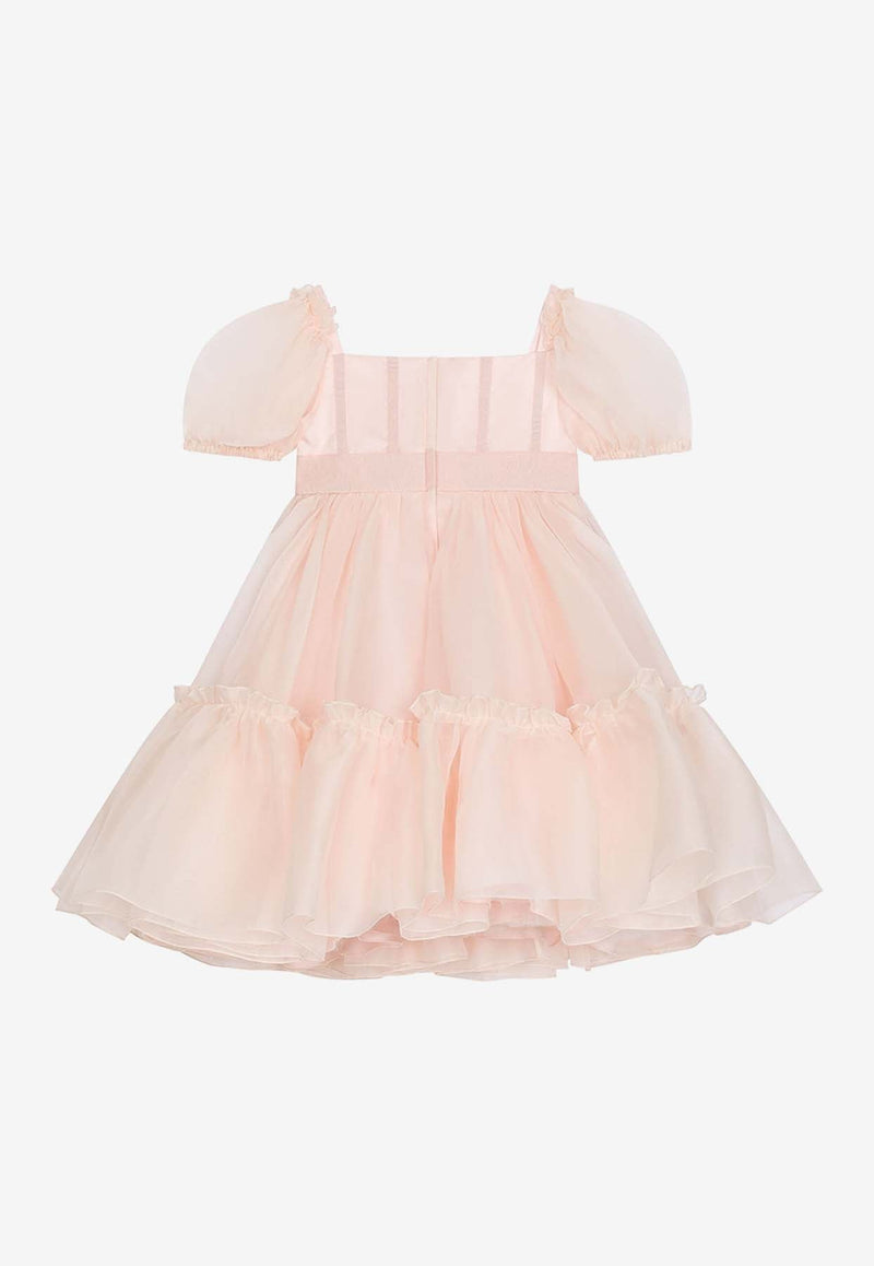 Girls Flower-Appliqué Silk Organza Dress