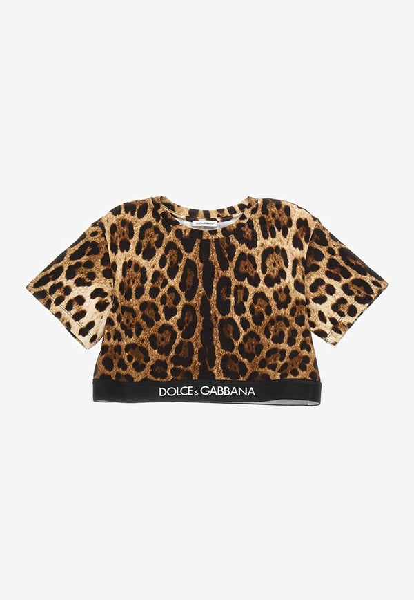Girls Leopard Print Cropped T-shirt
