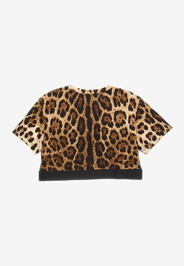 Girls Leopard Print Cropped T-shirt