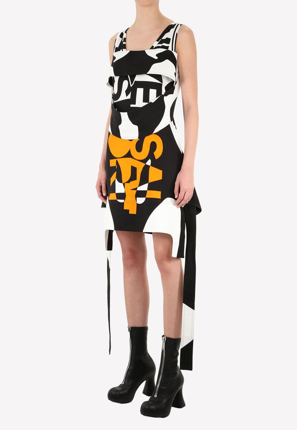 Printed Mini Dress with Oversized Fringe