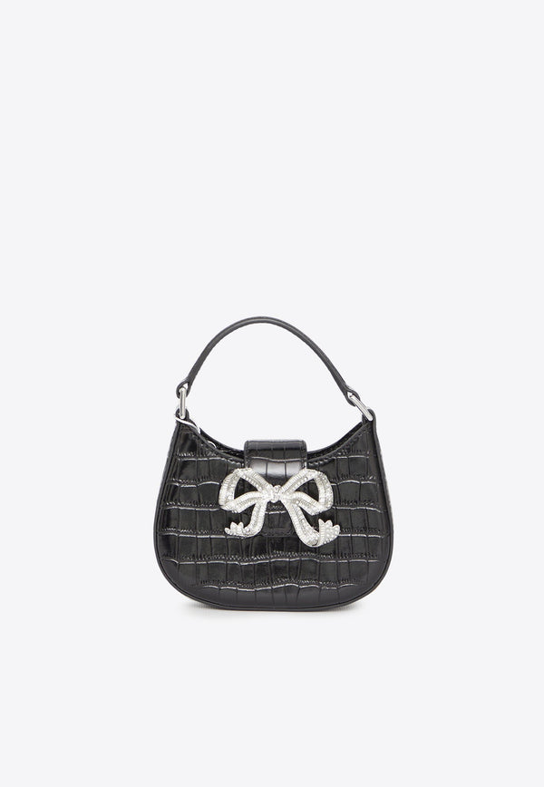 Micro Bow Top Handle Bag in Croc-Embossed Leather