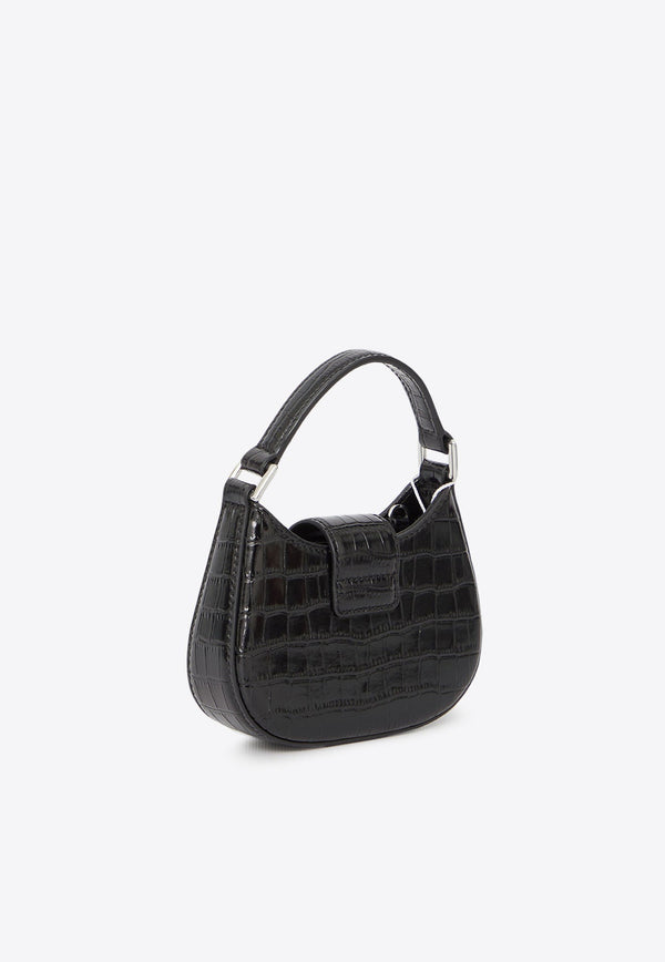 Micro Bow Top Handle Bag in Croc-Embossed Leather