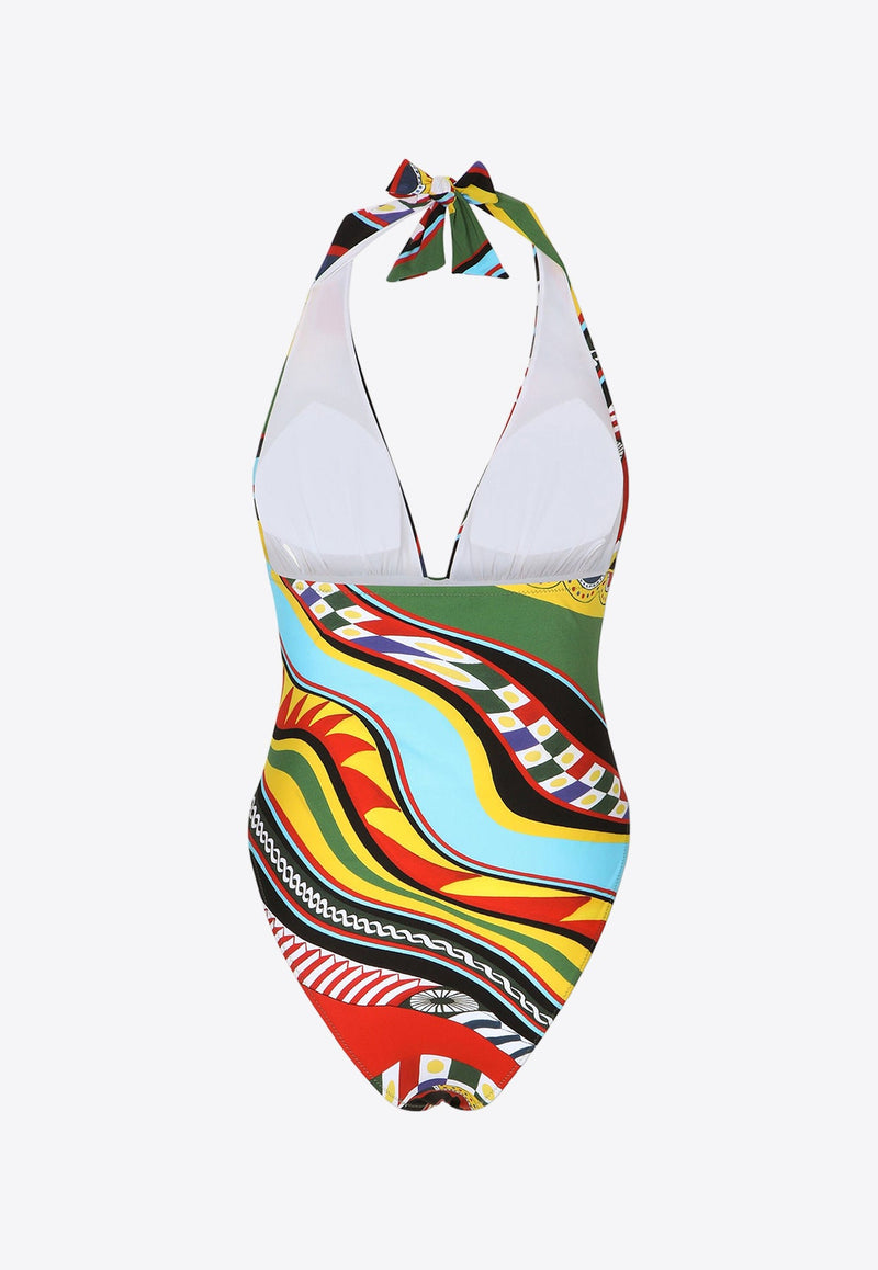 Carretto Print Halterneck One-Piece Swimsuit