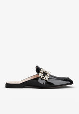 Mini Broche Vivier Buckle Flat Mules in Patent Leather