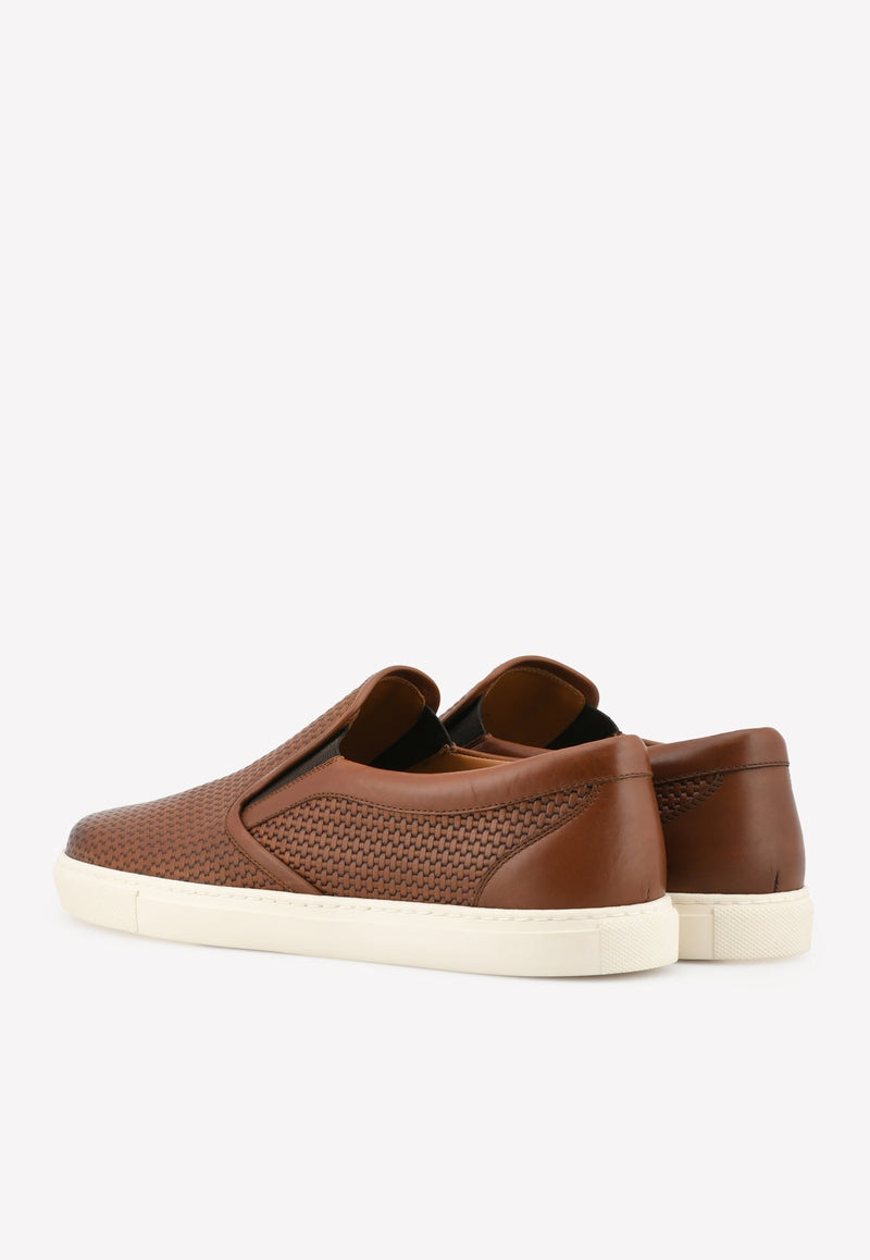 Slip-On Sneakers in Woven Leather